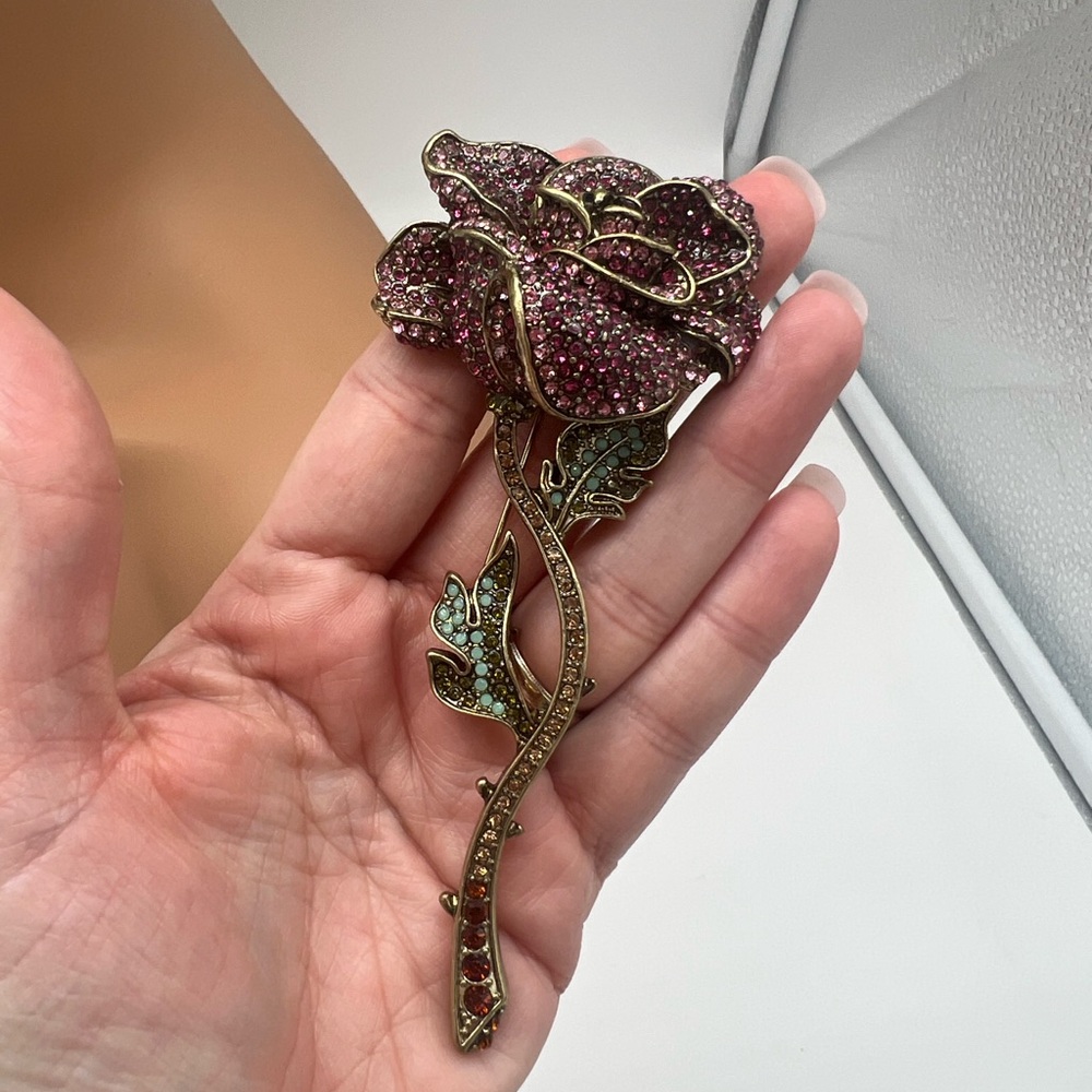 VINTAGE ROSE LARGE RHINESTONE BROOCH - Picture 5 of 6